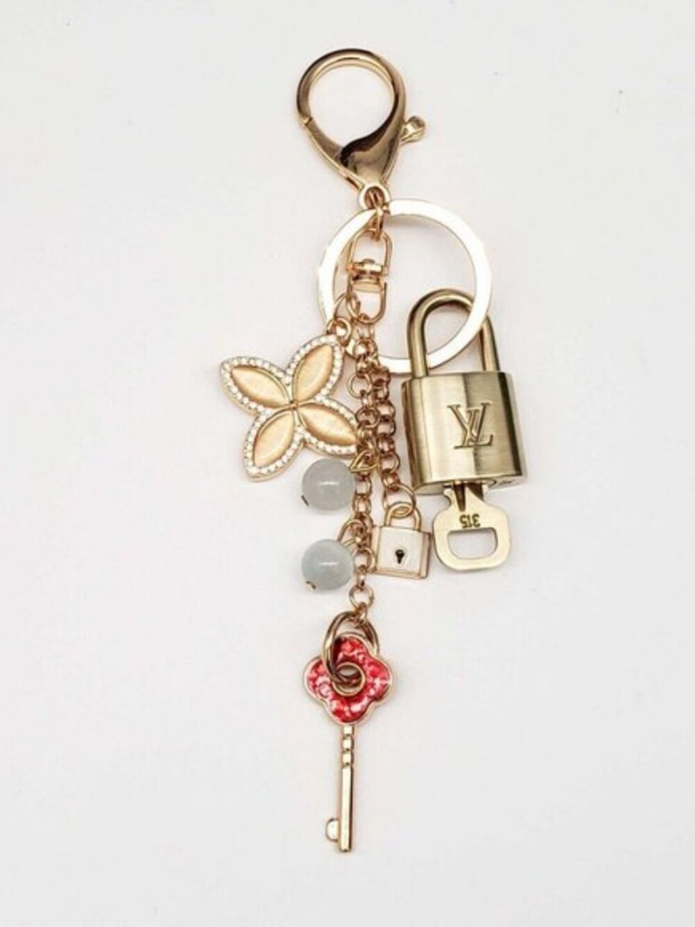 Louis Vuitton Authentic Gold Lock & Key 🔑 Bag Charm + Unbranded Keychain - Picture 7 of 9